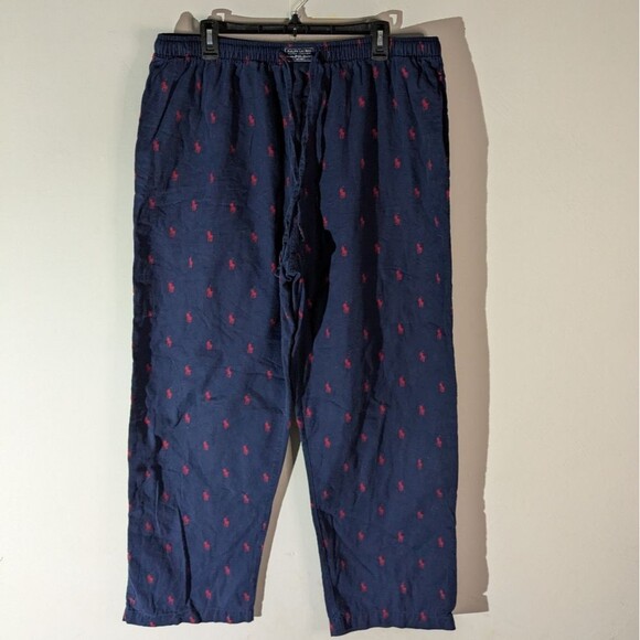Polo Ralph Lauren Navy Pony Logo Drawstring Flannel Lounge Pajama Pants Size XL - Picture 1 of 5